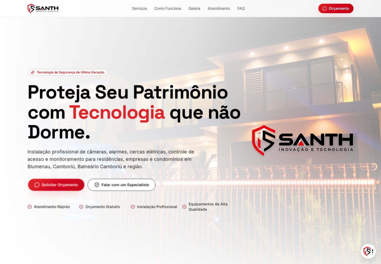 Página inicial do projeto Santh Inovação
